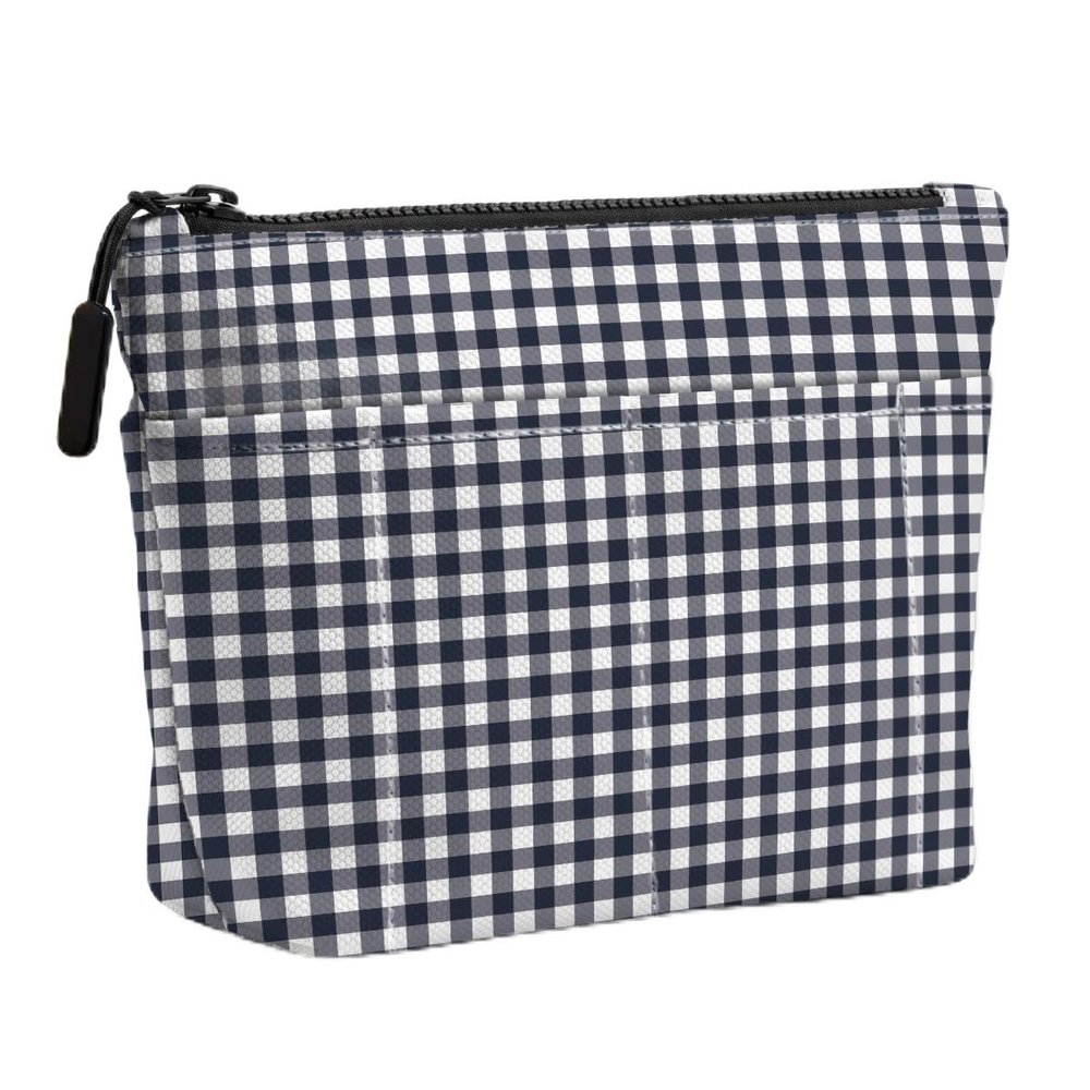 Gray Gingham Makeup Bag, Portable Travel Toiletry Cosmetic Bag with Front Pocket, Multi Purpose Makeup Organizer Storage Pouch, Gift for Women Sister Friend Halloween Easter Birthday Christmas