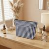 Gray Gingham Makeup Bag, Portable Travel Toiletry Cosmetic Bag with Front Pocket, Multi Purpose Makeup Organizer Storage Pouch, Gift for Women Sister Friend Halloween Easter Birthday Christmas view 3