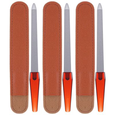 3 Pack Metal Nail File with Sheath for Natural Nails, 6.9 Inches Stainless Steel Double Sided Metal Fingernail File with Case and Curved Pointed Tip for Men, Women, Brown