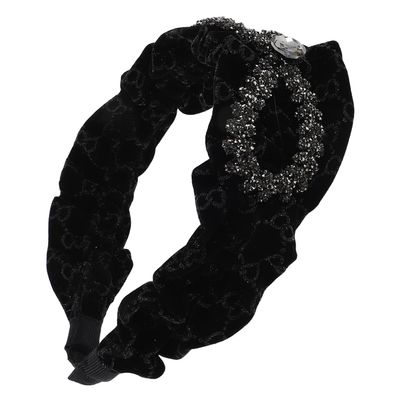 HEANUJJ Velvet Wide Headband with Rhinestone Wheat Braided Design, Vintage Black Velvet Hair Hoop for Women, Decorative Hair Accessory for Winter and Holiday Styling