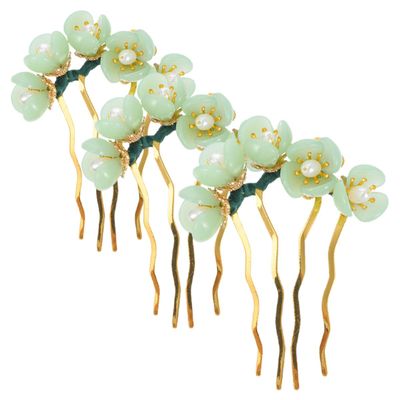 FUOYLOO 3pcs Classical Chinese Hair Sticks Set with Vintage Floral Jade Imitation Design, Decorative Hair Accessories for Hanfu Styling, Women and Traditional Hairpins