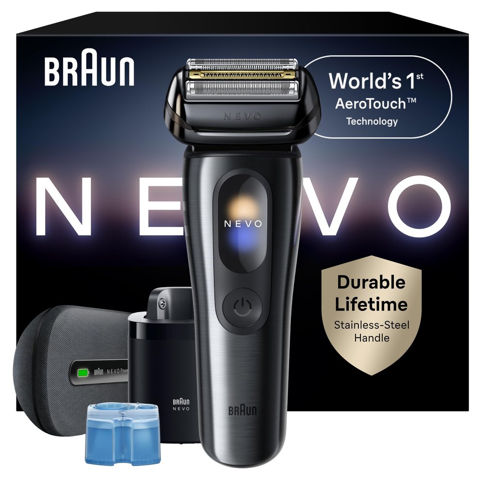 Braun NEVO Premium Men's Electric Shaver with World's 1st AeroTouch Technology, Includes Smart Display, 7in1 Care System, Power Travel Case. Braun's Best Electric Razor, 17010C