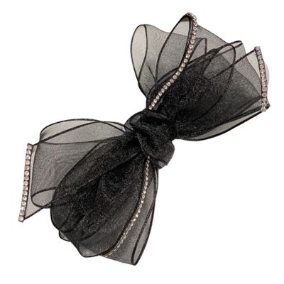 COLLBATH Organza Bow Hairpin Black Rhinestone Hair Clip Elegant All-match Barrettes for Women Bridal Hair Accessories
