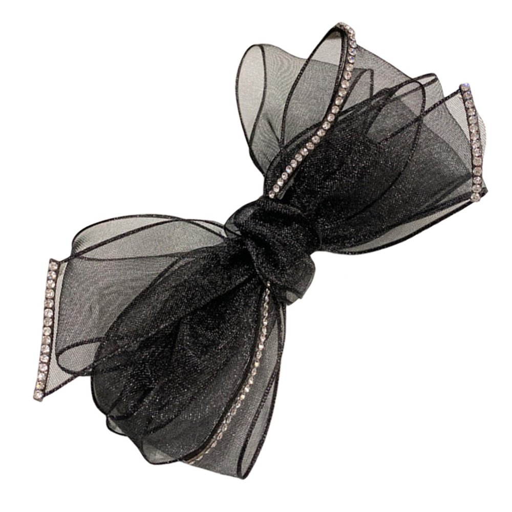 COLLBATH Organza Bow Hairpin Black Rhinestone Hair Clip Elegant All-match Barrettes for Women Bridal Hair Accessories