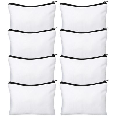 ABOOFAN 8pcs DIY Sublimation Canvas Makeup Bags Zippered Toiletry Organizer Pouches Travel Cosmetic Storage Cases for Craft Heat Transfer