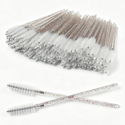 100 PCS Crystal Eyelash Mascara Wands Disposable Lash Brushes for Extensions for Extensions Spoolie Brush Applicators Makeup Tool Kits (Multicolor handle white)