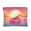 Funny Yorkies Dog Makeup Bag, Flamingos Lifebuoys Sea Cosmetic Travel Pouch for Women Girls, Portable Small Canvas Zipper Organizer, Pet Toiletry Bag 7x9 Inch view 1