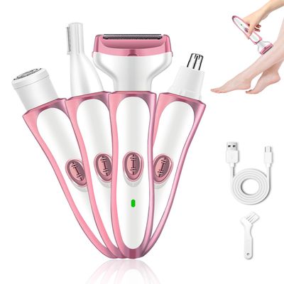 Electric Razors for Women 4-in-1 Bikini Trimmer, Women's Electric Razor, Cordless Rechargeable Wet & Dry Painless Facial Hair Removal for Women, Shaver for Women for Face Leg Underarm Pubic Hair