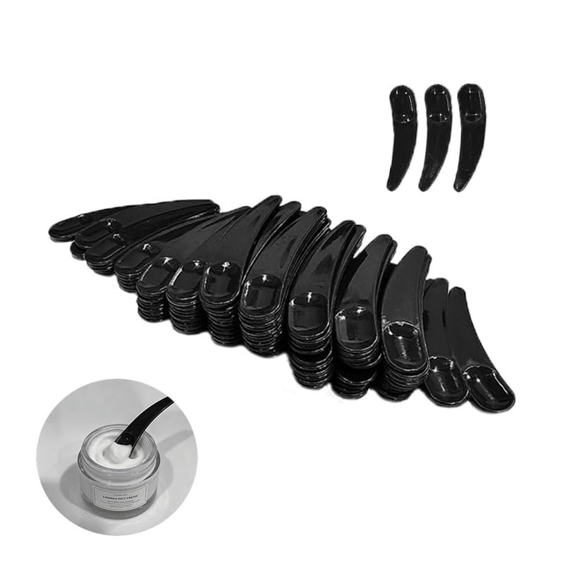 100 PCS Cosmetic Spatulas, Black Mini Makeup Spatula and Skin Spatula, Disposable Plastic Spatula for Cosmetics, Makeup Scoop for Skin Care Facial Cream Mask Sampling and Mixing