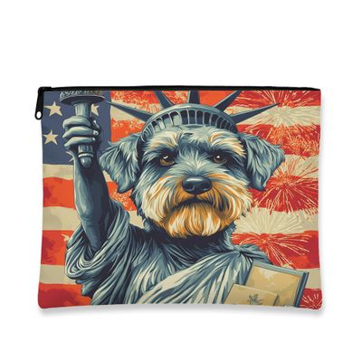 4th of July Schnauzer Dog Makeup Bag 7x9 Inch for Travel Pouch, 250 Years Vintage Anniversary Print Cosmetic Pouch for Women, Patriotic Portable Canvas Zipper Organizer