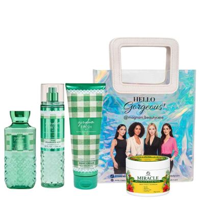 GINGHAM FRESH - Luxury Gift Set for Women White Barn Bath/Body Work 3 Full Size Products + Gift Bag + Bonus Miracle Brazilian Hair Mask