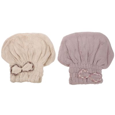 Abaodam 2pcs Coral Fleece Hair Drying Hats Quick Absorbent Bathing Caps Soft Microfiber Turban for Women Hair Care Bath Use Random Color