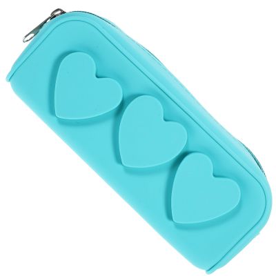 ibasenice Silicone Makeup Brush Organizer Bag, Portable Travel Cosmetic Tool Case with Zipper, Peacock Blue Silicone Makeup Brush Holder for Women Toiletry Storage