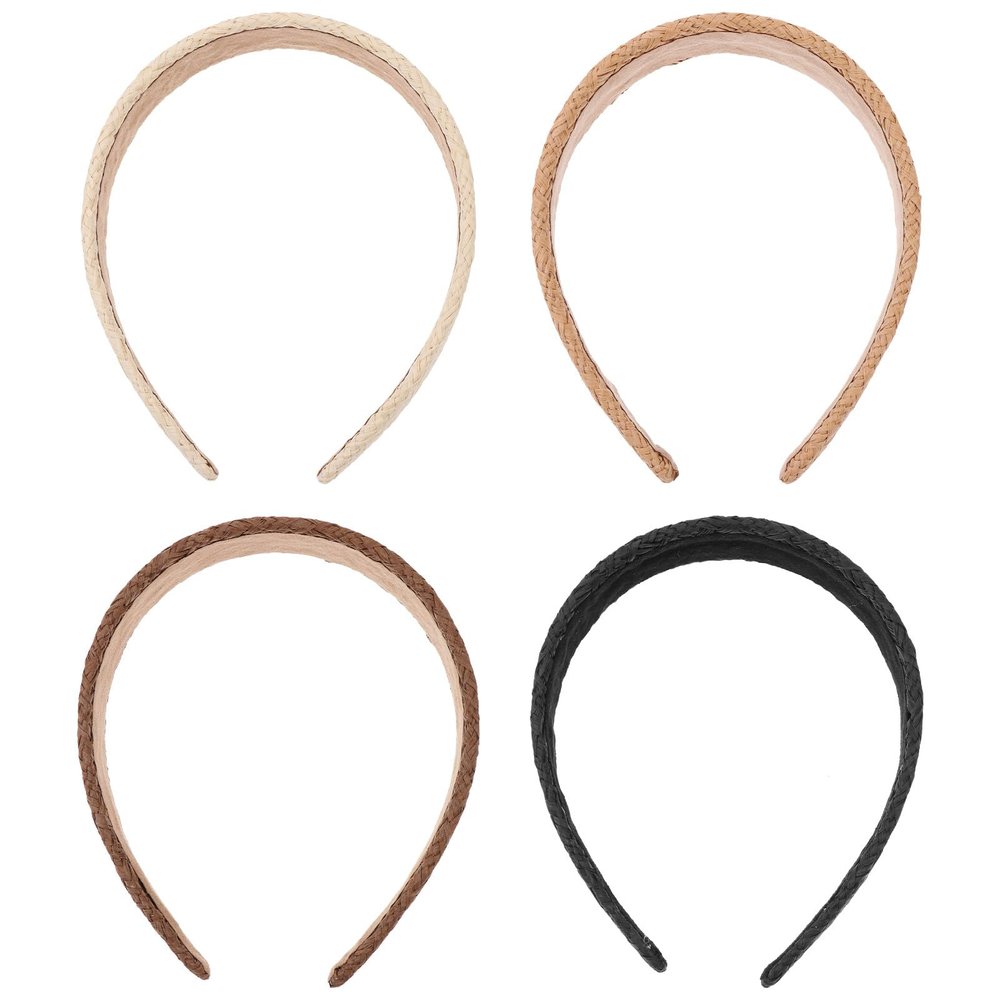 PRETYZOOM Raffia Hair Hoops for Women 4pcs, Lightweight Sponge Headbands, Boho Style Hair Accessories for Travel and Parties Color