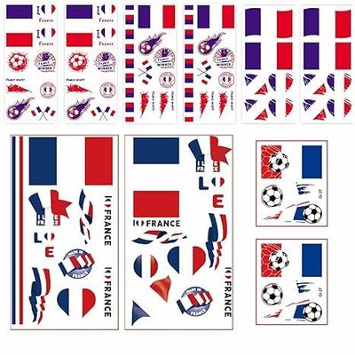 10 Sheets World Cup Soccer Temporary Tattoos Stickers, Team Sport Themed Birthday Party Favors Gift for Girls Boys Decorations Classroom Prizes Rewards for Kids France
