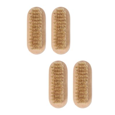 Mobestech 4pcs Wooden Nail Brush with Natural Boar Bristle, Two-sided Nail Pedicure Tool for Fingernail and Toenail Scrubbing, Sturdy Hand and Foot Cleaning Brush for Manicure and Pedicure