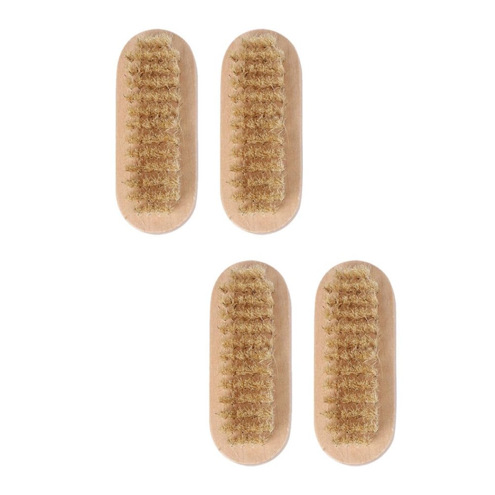 Mobestech 4pcs Wooden Nail Brush with Natural Boar Bristle, Two-sided Nail Pedicure Tool for Fingernail and Toenail Scrubbing, Sturdy Hand and Foot Cleaning Brush for Manicure and Pedicure