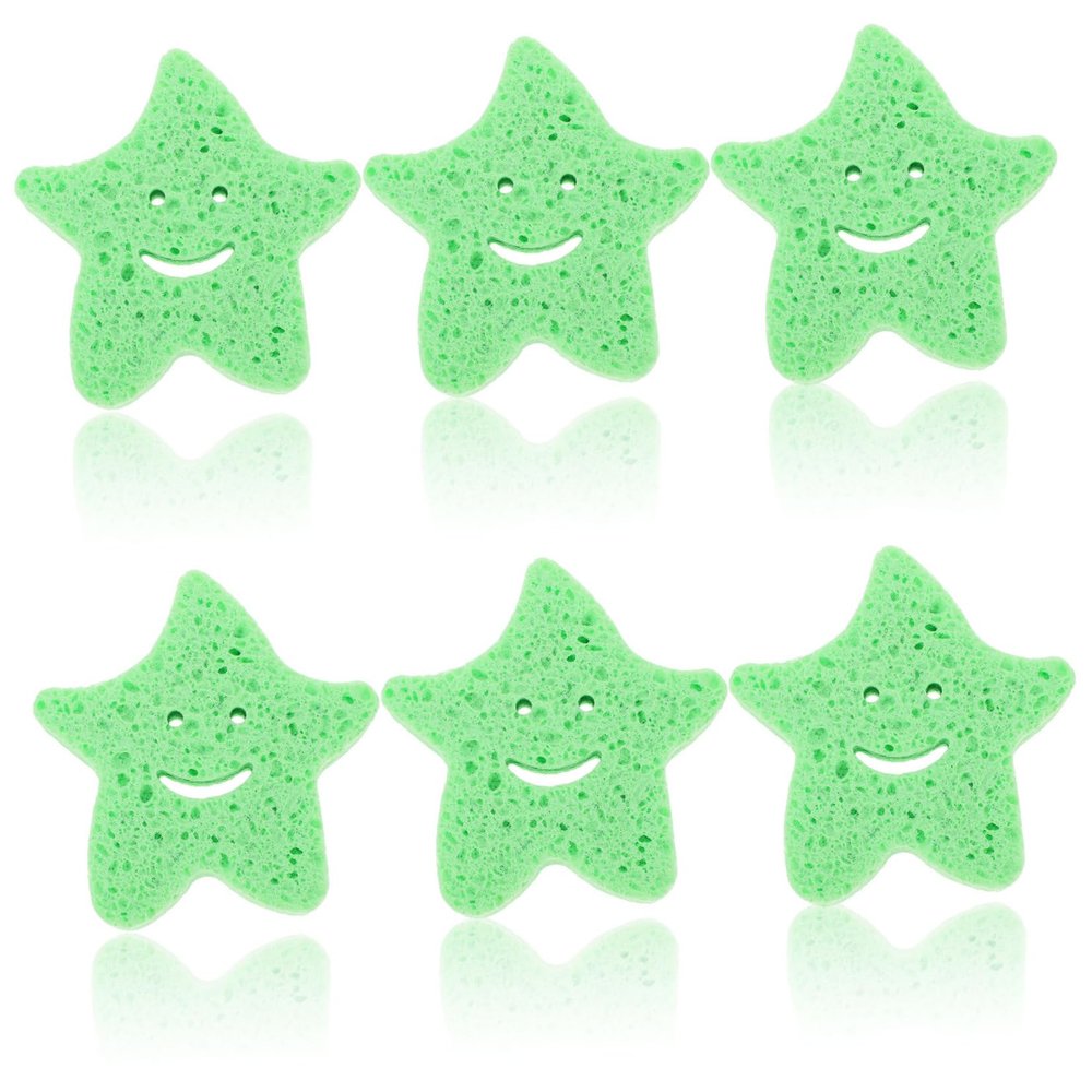 OKUMEYR 6pcs Star-Shaped Bath Sponges, Body Scrubbers, Portable Skin Cleaning Sponges Made of Wood Pulp, Gentle Exfoliating Bathing Supplies