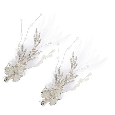 HAKIDZEL Handmade Chinese Style Hair Clip Pair with Decorative Plume Edge and Pearl Accent, Lightweight Vintage Plumage Hair Accessories for Hanfu Photography and Traditional Performance