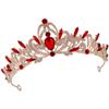 PRETYZOOM Rhinestone Crown Tiara Headband for Women, Retro Elegant Headdress Hair Accessory, Gold-red Vintage Style Wedding Party Festival Photo Prop view 1