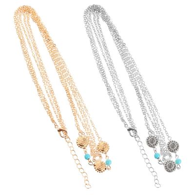CALLARON 2pcs Bohemian Hair Chain Headband Set Vintage Alloy Hair Hoop for Women Gold and Silver Colors for Festivals and Daily Wear