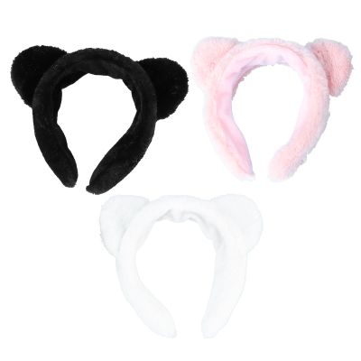 TOGEVAL 3pcs Plush Cat Ear Headbands for Women Wide Soft Face Washing Hair Wraps Makeup Hair Bands Comfortable Elastic Accessories for Spa and Daily Use