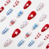 24Pcs 4th of July Press on Nails Medium Almond Fake Nails Cute Independence Day False Nails with Star Plaid Bow Polka Dot Design Artificial Nails Press ons Full Cover Patriotic Stick on Nail for Women view 2