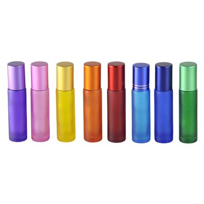 LRXIYODE 12pcs 10ml Refillable Roll-on Bottles Set with Frosted Colorful Matte Finish, Steel Beads and Electroplated Caps, Portable Essential Oil and Aromatherapy Subpackaging Bottles