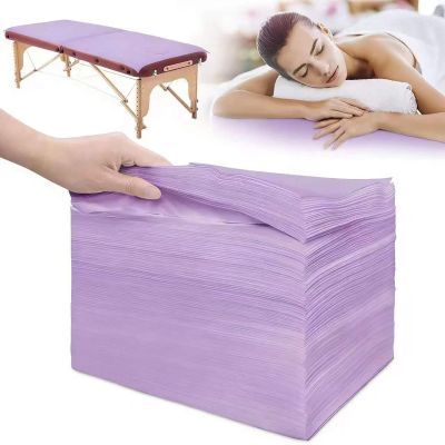 100Pcs Disposable Bed Sheets 31.5"x71"Massage Table Sheets Non-Woven Fabric Bed Covers for Ultimate Hygiene and Comfort in Massage,Tattoo, Beauty and Spa Treatments, Breathable & Durable Sheets(Purple