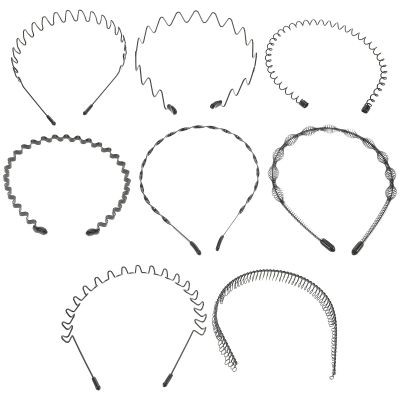 EXQUIMEUBLE 8pcs Wavy Metal Headbands Non-slip Sports Hairbands for Men and Women Unisex Elastic Hair Accessories Suitable for Outdoor Exercise