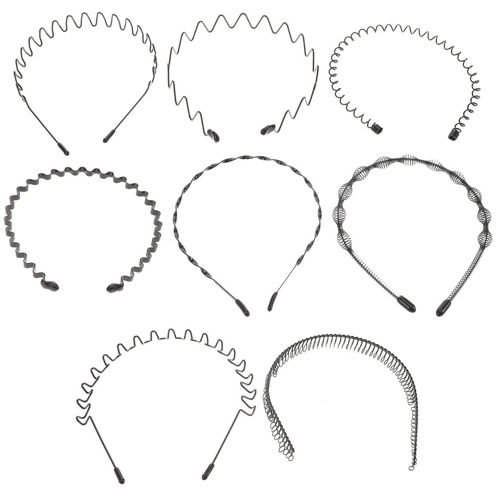 EXQUIMEUBLE 8pcs Wavy Metal Headbands Non-slip Sports Hairbands for Men and Women Unisex Elastic Hair Accessories Suitable for Outdoor Exercise