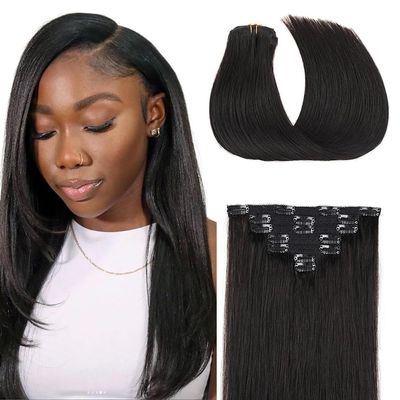 1B Natural Clip in Hair Extensions,16 Inch Soft Real Human Hair 120g 7pcs,Brazilian Remy Natural Black Clip ins,1B Straight Clip ins Hair Extensions