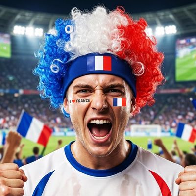 CAKURE France Soccer Fan Afro Wig Face Tattoo Set Blue White & Red Curly Afro Wig with France Flag for World Cup, Euro Cup & Sports Events