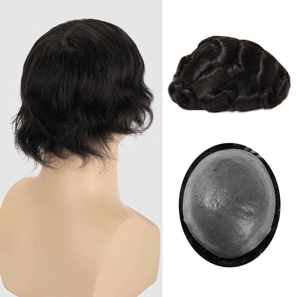 BEEOS Toupee Hair for Men 0.03mm Thinnest Skin Mens Hair System #1C