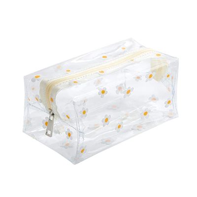 Aetherize Floral Transparent Cosmetic Bag Waterproof Zippered Toiletry Bag Cute Clear Pencil Case - Daisy cute toiletry
