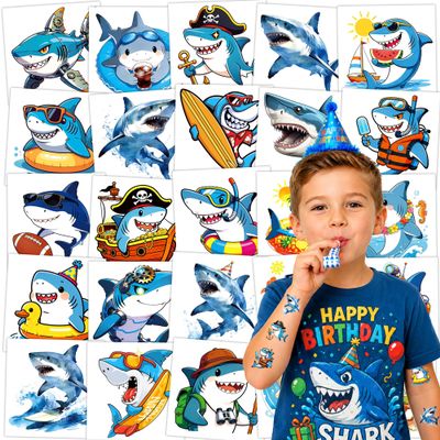 108 PCS Shark Temporary Tattoos for Kids Shark Birthday Party Decorations