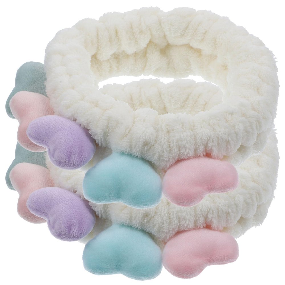 2pcs Love-shaped Facial Hair Bands Washing Headbands Soft Elastic Hair Ties for Women Shower and Skincare Use