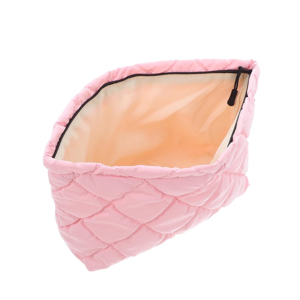 Alipis Quilted Embroidered Makeup Bag Small Travel Cosmetic Organizer Pouch Portable Cosmetic Storage Bag for Women Pink