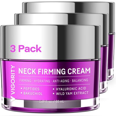 Vigority Korean Neck Firming Cream with Centella Asiatica, Peptides & Bakuchiol Formula for Neck & Dcollet, Crepey Skin, Wrinkles & Dryness - 1.69 fl oz 3 Pack