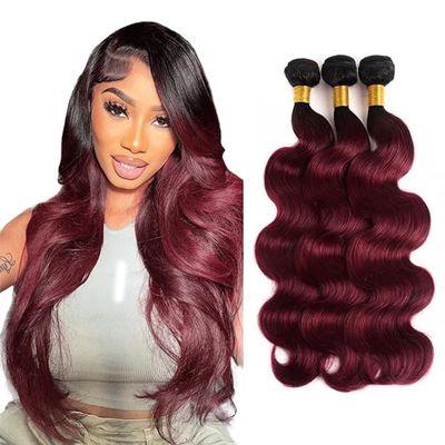 T1B99J Ombre Burgundy Human Hair Body Wave Bundles Human Hair 30 32 34 Inch Double Weft Unprocessed Brazilian Virgin Hair Extensions