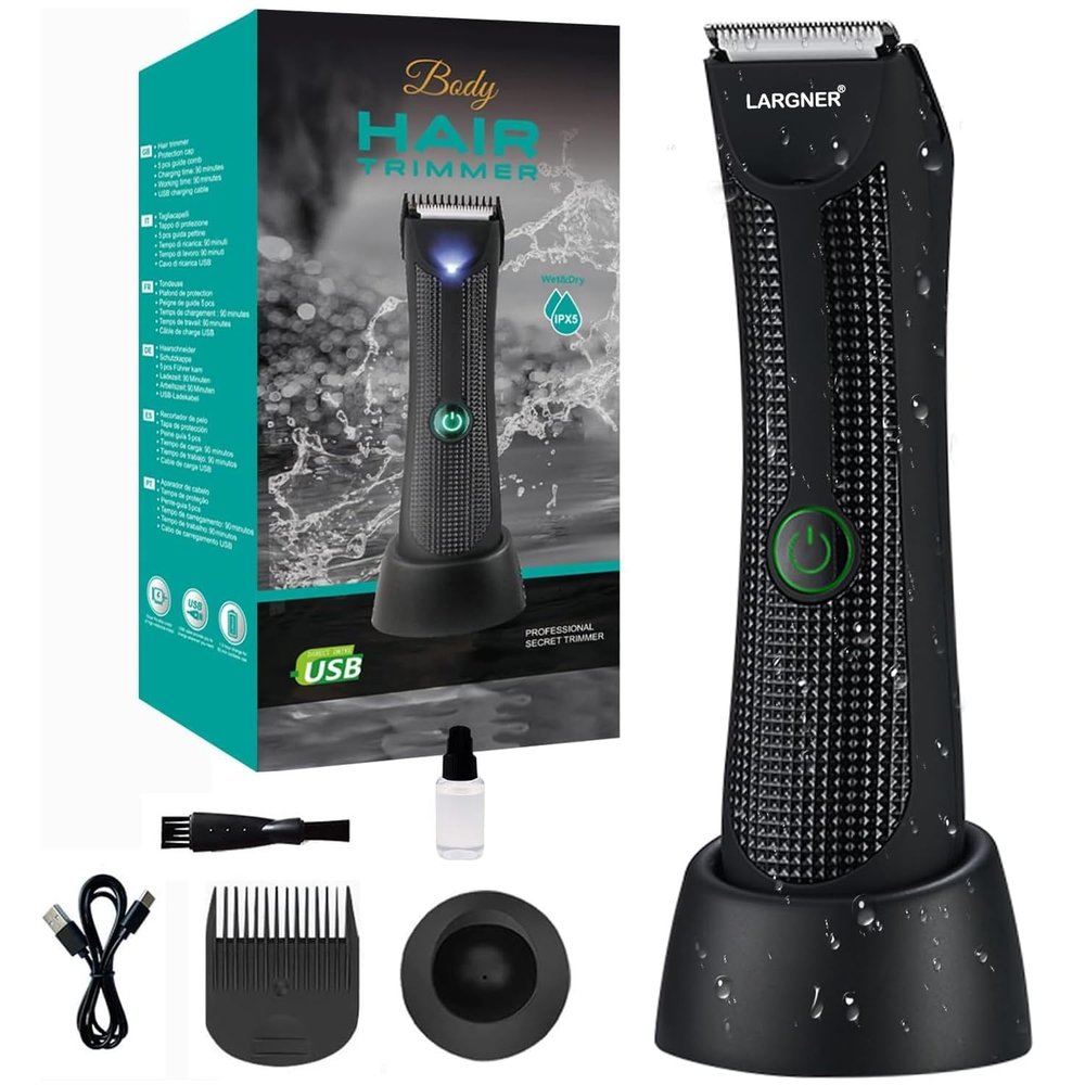 Body Hair Trimmer for Men - Pubic Hair Trimmer with Ceramic Blade Heads, Ball Shaver for Private Parts with LED Light, Body Shavers Groomer IPX7 Waterproof