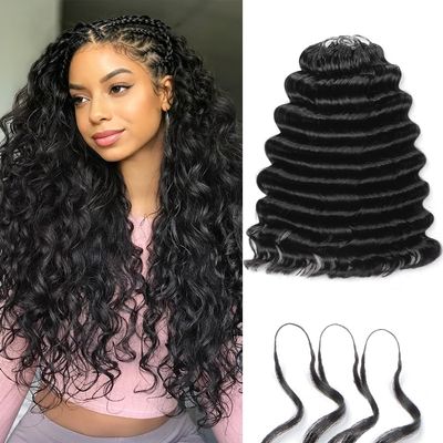 Human Crochet Hair for Black Women 16 Inch Deep Ocean Wave Curly Bundles Human Hair 300g Pre-separated Feather Crochet Human Hair Invisible Crochet Hair Extensions 240 Strands Natural Black