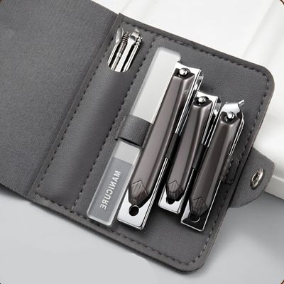 10-Piece Nail Clipper Set for Manicure and Pedicure, with Ear Wax Cleaning Tools and PU Leather Travel Case (Gray)