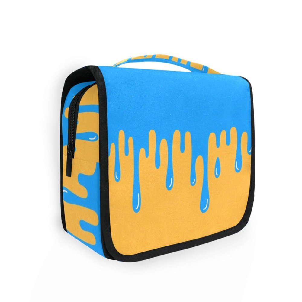 sanluoli Asthetic Art Orange Blue hanging travel case for toiletries with hook, designer essentials shaving bag for men for ladies gym