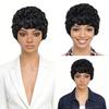 Y2K-Inspired Women's Curly Pixie Wig with Bangs, 180% Density, Glueless Non-Lace Rose Net Cap, 6-Inch Finger Wave Human Hair, Black Short Curly Design for a Natural Appearance view 1
