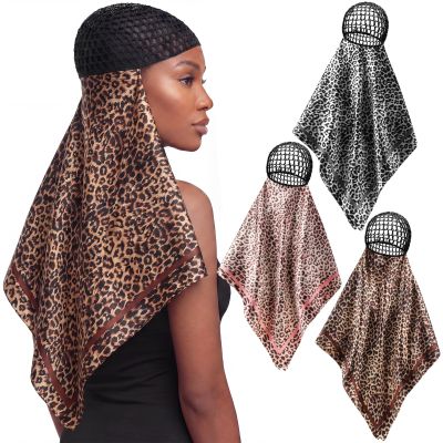 Funnysoft 3 Pcs Hair Wrap Scarf Net, Chic Leopard, Coffee Pink Gray