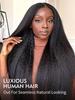 mscoco V Part Wig Human Hair Kinky Straight Glueless Wigs Human Hair Clip In Upgrade U Part Human Hair Wig with Drawstring 180% Density Natural Black 20inch view 3