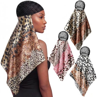 Funnysoft 3 Pcs Hair Wrap Scarf Net, Spotted Leopard, Black Pink Brown