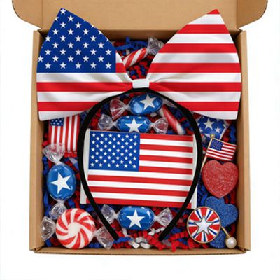 4th Of July Independence Day Bow Flag Headband, with Red White Stripes and White Small Five-Pointed Star Design Bow Headband Suitable for Birthday, Party, Daily Photo Props - One Size Fits Most