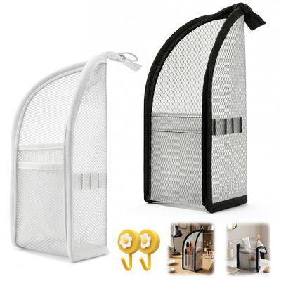 LISINUO Standing Travel Toiletry Bag, Clear Portable Lightweight Makeup Organizer for Women & Men, EVA Mesh Material Toothbrush Pouch, Hanging Design for Car & Bathroom Use (Black+White)